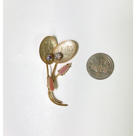 Vintage Floral Gold Tone MCM Brooch Pin Made In West Germany Aurora Borealis - Picture 4 of 7